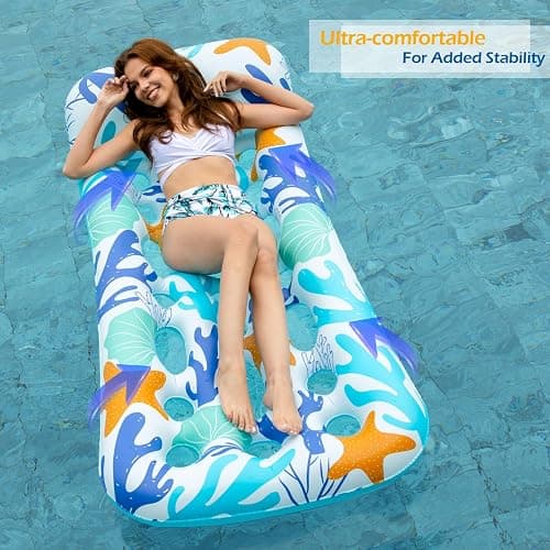 Jasonwell Inflatable Pool Float Lounge - 2 Pack Floaties Rafts for Adults Floating Lounger Sun Tanning Floats Cool Water Floaty Swimming Lake Beach Party Toys (BlueBeige) thumbnail 6