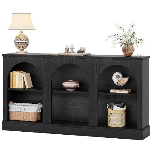 Tribesigns Farmhouse Console Table, 63-Inch Long Entryway Table with 3 Tier Storage, Wooden Rectangular Sofa Table Behind The Couch for Entrance, Hallway, Living Room, Black - Black thumbnail 9