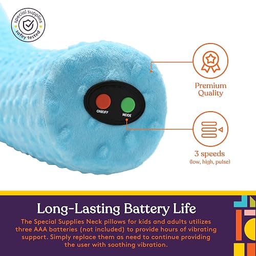 Special Supplies Sensory Vibrating Neck Pillow for Kids and Adults Plush Velvet Soft Cover with Textured Therapy Stimulation, Mind and Body Calming Relaxation - Blue thumbnail 5