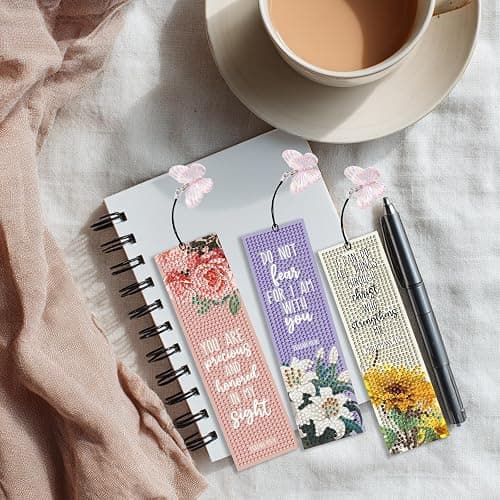 4 PCS Bible Diamond Painting Bookmarks, Flowers Diamond Art Bookmarks for Adults with Pendant, 5d Gem Art, Acrylic Bookmark Easy DIY Crafts for Books Decor Gift thumbnail 2