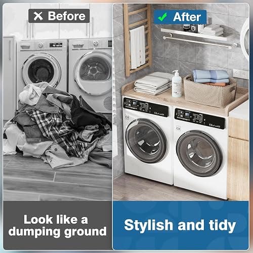 Sareda Washer Dryer Countertop 27.5" W x 54" L Laundry countertop for Storage and Organization with Edge Rails, Oak thumbnail 2