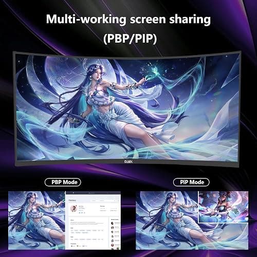 DJiEX 34 Inch Curved Monitor 1500R,165Hz,3440x1440 21:9 UWQHD,Ultrawide Gaming Computer Monitor 21:9,Support Freesync,1ms(MPRT),PIP/PBP, 99% sRGB, HDMI 2.0 & DP 1.4,VESA Mount/Tilt Adjustable-Black thumbnail 4