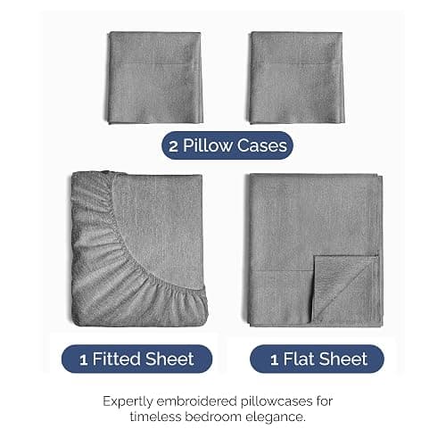 Queen Size 4 Piece Sheet Set - Comfy Breathable & Cooling Bed Sheets Set - Hotel Luxury Bedding for Women, Men, Kids, Teens, Boys & Girls - Deep Pockets, Soft & Wrinkle Free - Grey (Heathered Sheets) | Queen Size, 4 Piece, Hotel Luxury, Grey, Heathered Sheets thumbnail 2
