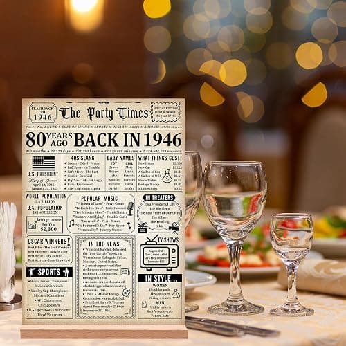 Trgowaul Vintage 80th Birthday Back in 1946 Poster Acrylic Table Sign | 80th Birthday Decorations for Women Men, 80 Anniversary Decoration Gifts, Retro 80 Year Old 1946 Themed Party Supplies Decor thumbnail 7