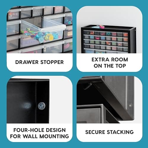 IRIS USA 44-Drawer Small Parts Storage Cabinet, Crafts, Made in USA, Black | Wall-mountable, Stackable, Building Bricks, Screws, Nuts & Bolts, Hardware, Garage Tool Storage thumbnail 5