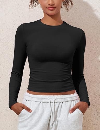 PrettyGuide Women's Cotton Jersey Long Sleeve Shirts Tight Fit Crewneck Crop Tops Basic Fall Going Out Y2K Tops thumbnail 3