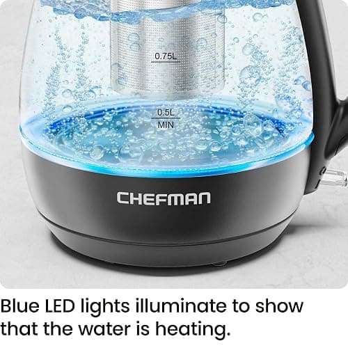 Chefman Electric Kettle with Tea Infuser, Compact 1L (4 Cups), 1500W, Removable Lid for Easy Cleaning, Boil-Dry Protection, Stainless Steel Filter, BPA Free, Auto Shut Off, Small Electric Tea Kettle thumbnail 5