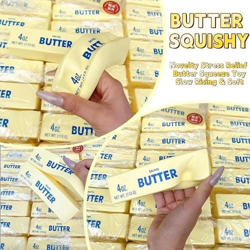 2 Pack Pink & Yellow Butter Squishy Slow Rebound Butter Squeeze Stress Ball | Realistic Soft Butter Stick Fidget Toy Slow Rising Squishy for Adults Anxiety & Stress Relief Sensory Gifts thumbnail 5