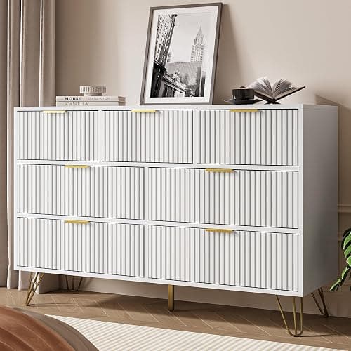 MAISONARIA White Dresser for Bedroom, 7 Drawer Dresser with Gold Pulls, Wide Chest of Drawers for Bedroom, Entryway, 47.2" L x 15.7" D x 31.4" H thumbnail 6