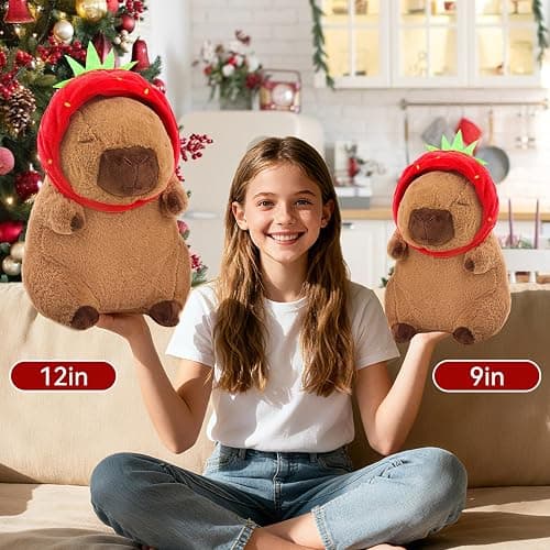 SHINUOER Capybara Plush Cute Capybara Stuffed Animal Kawaii Plush with Strawberry Hat Capybara Gifts Cute Plush Pillow Christmas Gifts for Boys Girls 9 Inch thumbnail 4