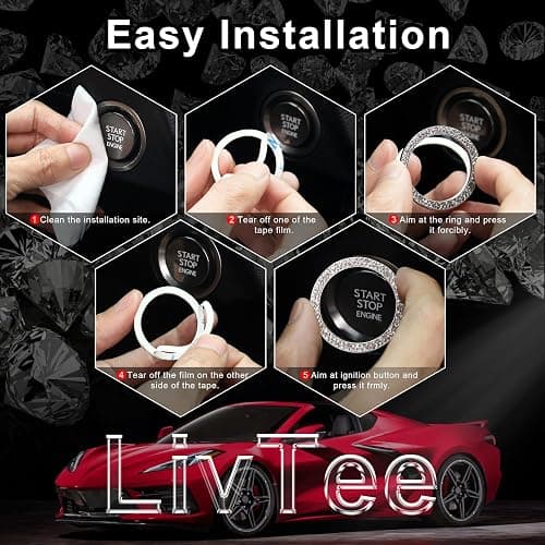 LivTee 2 PCS Crystal Double Rhinestone Car Engine Start Stop Decoration Ring, Bling Car Interior Accessories for Women, Push to Start Button Cover Sticker, Automotive Decals, Purple thumbnail 3
