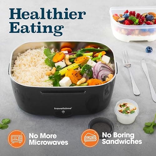 TRAVELISIMO Electric Lunch Box for Adults 80W Heated Lunch Box For Men 1.5L Stainless Steel Portable Food Warmer, 12/24/110V Electric Food Warmers for Travel & Work, Loncheras Para Hombres de Trabajo thumbnail 5
