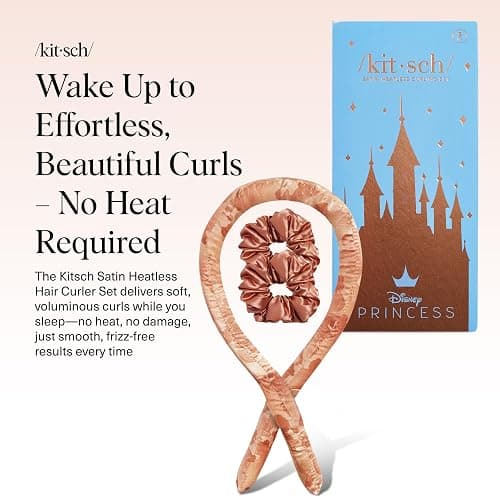 Disney & Kitsch Satin Heatless Hair Curler Set - Heatless Curls Overnight with Hair Curler & 2 Satin Scrunchies - Hair Curlers to Sleep in for Overnight Curls - Overnight Blowout Rods - Princess Party thumbnail 2
