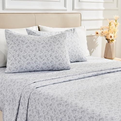 Gogreen 4PC Deep Pocket Queen Sheet Set Fit 16", Breathable Microfiber Soft Queen Size Sheet Set, Hotel Style Bed Sheet Set, Gift for Women, Men - Gray Flower thumbnail 2