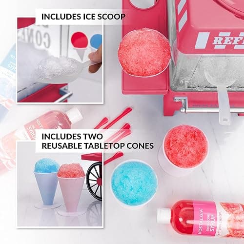 Nostalgia Vintage Countertop Snow Cone Machine - Slushie Machine - Shaved Ice Machine and Crushed Ice Maker - Makes 20 Icy Treats, Includes 2 Reusable Plastic Cups & Ice Scoop – Red - Red thumbnail 6