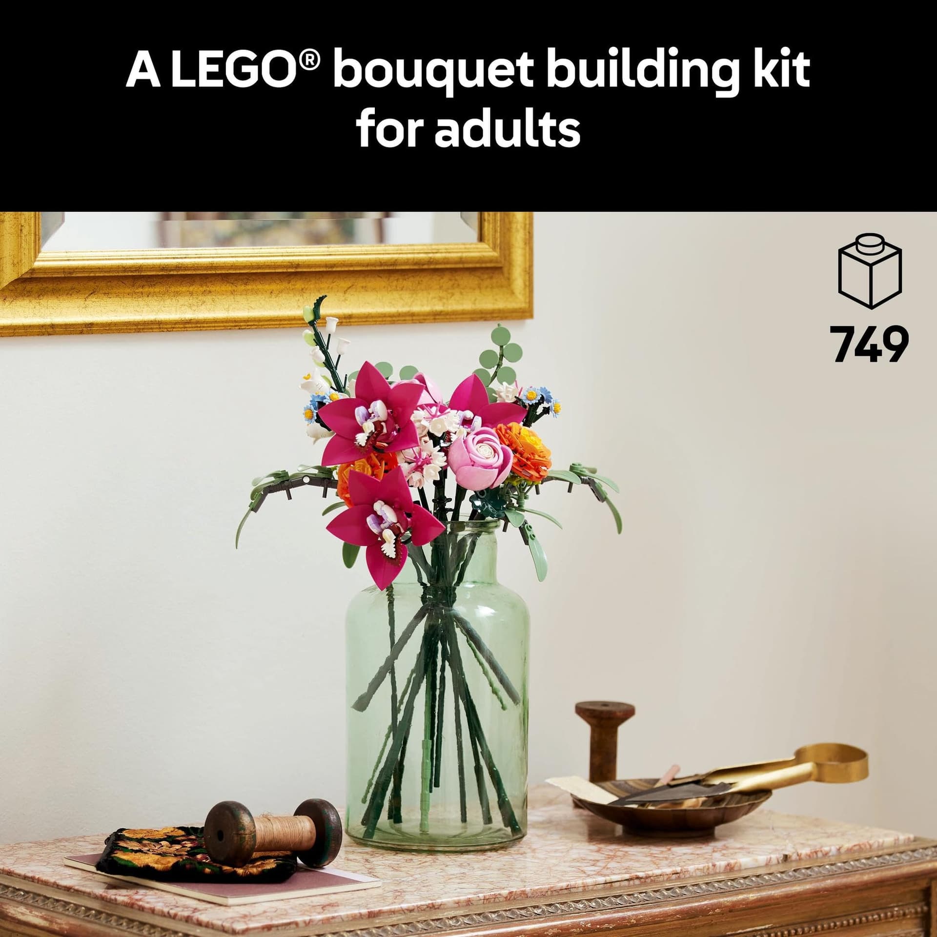 LEGO Botanicals Pretty Pink Flower Bouquet Craft Kit for Adults, Model Building Set with Artificial Flowers incl. Roses & Daisies, Office or Home Decor Treat for Women & Men 10342 thumbnail 2