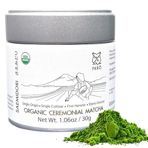 FKRO Organic Ceremonial Grade Matcha Green Tea Powder | 1st Harvest, Single Origin, Single Saemidori Cultivar | Flown in Fresh from Japan Every Month (30g/1.06oz) Tin - Image 1