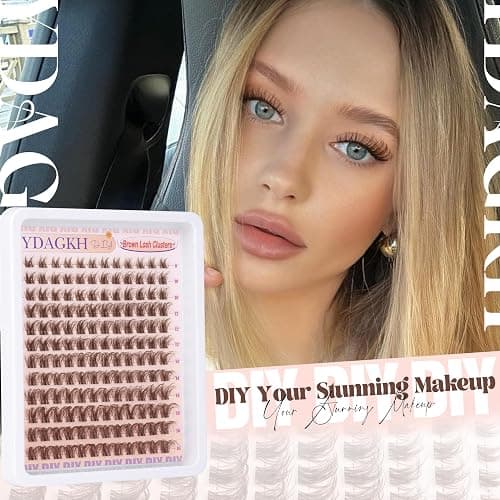 Brown Lash Clusters Natural Eyelash Clusters Invisible Band Wispy Lash Extension 8-16mm D Curly Cluster Eyelash Extensions Clear Band Individual Clusters Lashes DIY Volume Dark Brown Eyelash Extension thumbnail 7