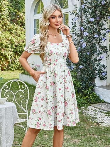 Belle Poque Vintage Dress for Women 2026 Summer 1950s Midi Cottagecore Dresses Square Neck Wedding Guest Cocktail Dress thumbnail 6