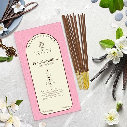 French Vanilla Incense Sticks, Organic Hand Dipped 100 Sticks with Natural Herbs & Aromatic Ingredients, Burn Time 45 to 60 Minutes, Incense for Positivity, Meditation, Relaxation, Spiritual Gift thumbnail 2