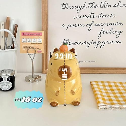 LLFH Capybara Mug Capybara Gifts Tumbler 16 Oz Ceramic Coffee Mugs With Lid Tea Kapibara Cup Funny Unique Gift （Yellow） thumbnail 3