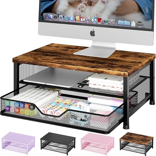 OPNICE Computer Monitor Stand Riser, Desk Organizers and Accessories with Drawer, Laptop Stand, Office Desk Accessories & Workspace Desktop Organizers Storage for Office Supplies(Brown) - Image 1