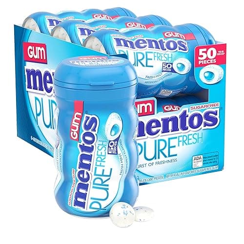 Mentos Pure Fresh Sugar-Free Chewing Gum with Xylitol, Fresh Mint, 50 Piece Bottle (Bulk Pack of 6) - Fresh Mint - 50 Count (Pack of 6)