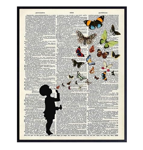 Blowing Butterflies Dictionary Wall Art – 8x10 Upcycled Butterfly Home Decor, Wall Decoration for Kids, Childs, Boys, Girls Room, Bedroom, Nursery – Chic Gift – Unframed Poster, Print, Photo, Picture - Image 1