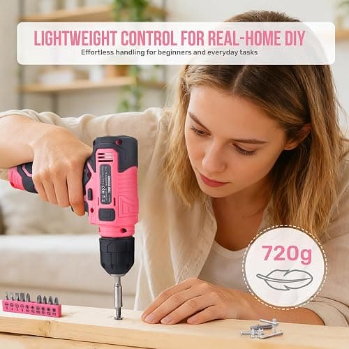 Hi-Spec 8V Cordless Drill Set & Tool Kit for Women – Ladies Complete Rechargeable Electric Power Drill Driver with Starter Tools, Compact Hand Toolbox, Pink, Ideal for Home Projects thumbnail 4