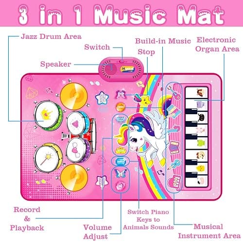 Toys for 1 Year Old Girl Gifts: Baby Music Mat Toddler Toys Age 1-2 - 3 in 1 Piano Drum Animal Touch Unicorn Toy - Infant Musical Toy 12-18 Months Babies Birthday Easter Gifts for 1 2 3 Year Old Girls thumbnail 5