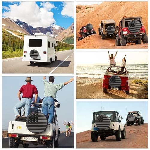 Spare Tire Cover for RV Trailer, Waterproof Leather Wheel Cover with American USA Flag, Camper Spare Tire Cover Fit for Jeep Wrangler Rv SUV Truck Travel Trailer 15" thumbnail 6