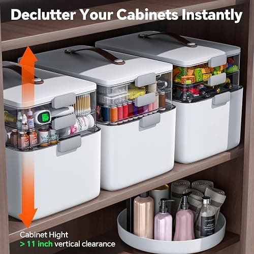 CTIME 3-Tier Medicine Organizer with Pill Case - Portable Pill Case & Empty First Aid Kit for Home, Travel, RV, School, Dorm, Ideal Elderly, Father Gift thumbnail 4