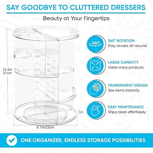 UZHNOE 360° Rotating Makeup Organiser With 7 Adjustable Layers – Skincare Organiser & Vanity Storage Holder for Cosmetics, Perfume, and Dressing Table Storage (Transparent) thumbnail 2