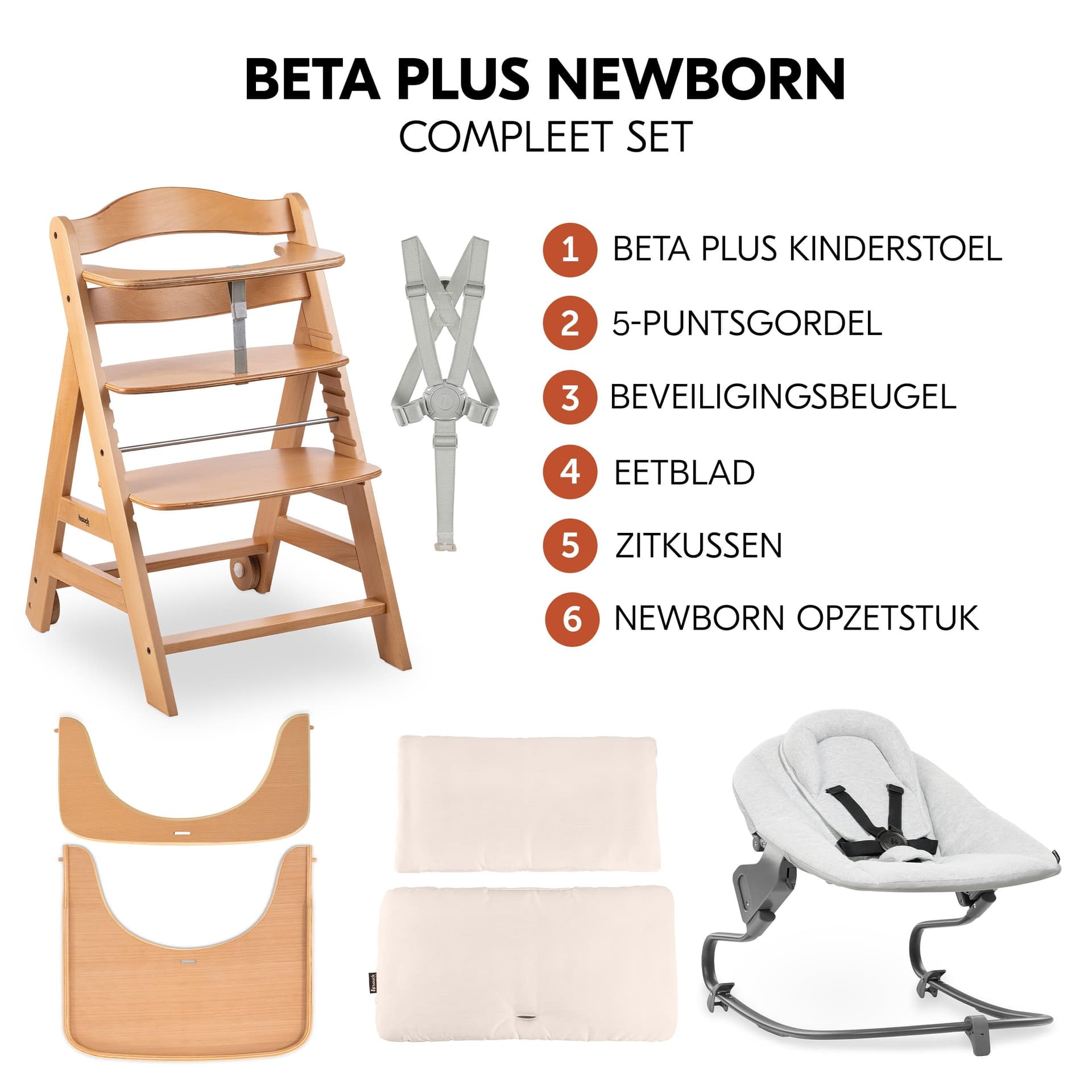 hauck Beta+ Newborn Premium High Chair from 0 Months - Wooden Children's Chair with Baby Bouncer (Baby Swing), Seat Cushion, Tray (Sun Lounger: Light Grey, Nature) thumbnail 2