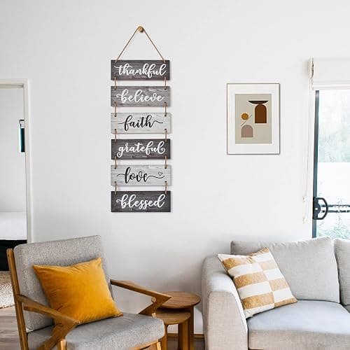 Buecasa Family Wall Decor Sign - Farmhouse Rustic Home Decoration for Living Room Bedroom - Inspirational Large Wall Hanging Plaque 6pcs 38x12 Inches thumbnail 2