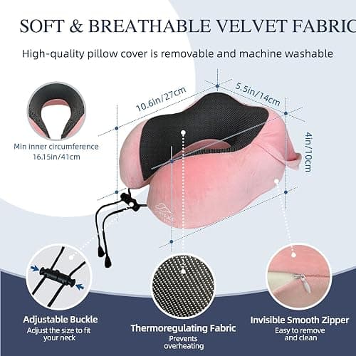 Travel Pillow with Extra Large Hood for Airplane Long Flights Privacy and Comfort Memory Foam with Velvet Cover for Road Trip Head&Neck Support for Plane Office Cars Sleeping & Rest (Pink) thumbnail 6