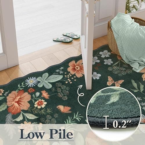 Lahome Floral Green Rugs for Entryway, 2X3 Washable Kitchen Rugs Non Slip Soft Rug, Ultra-Thin Indoor Door Mat Boho Small Throw Carpet for Bathroom Bedroom Flore (2x3ft, Dark Green) thumbnail 5
