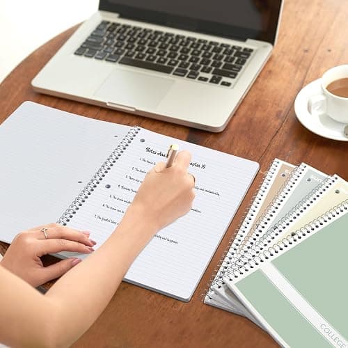 SUNEE Spiral Notebooks College Ruled, 1-Subject, 4 Pack, 8 x 10-1/2 inch, 70 Sheets per Notebook, 3-Hole Punched Paper, Green, Grey, Beige, Red for Work, Home & School, Writing Journal thumbnail 8