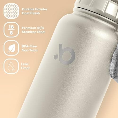 BackBook 32 oz Insulated Sports Water Bottle With 8 oz Storage Compartment, Double Wall Leak Proof Stainless Steel Bottle With 2 Lids for Sports and Travel, Cold and Hot Drinks, BPA-Free - Almond thumbnail 6