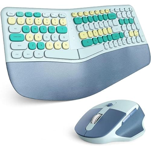Wireless Ergonomic Keyboard and Mouse Combo with PU Wrist Rest, Carpal Tunnel Keyboard, 2.4G Colorful Split Ergo Keyboard, Comfortable Natural Typing, Compatible with PC/Laptop (Blue) thumbnail 9