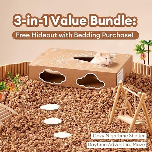 BUCATSTATE Cork Bedding 5L, Natural Hamster Bedding | Odor Control for Dwarf Syrian Hamsters, Gerbils, Mice, Low-dust Hamster Substrate with Paper Hideout Box (Grain 4-5mm) thumbnail 4