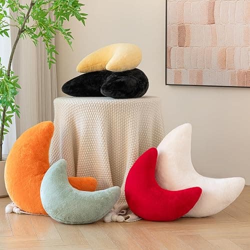 Znhinery Moon Pillow, Decorative Throw Pillows with Soft Faux Rabbit for Bed Couch, Moon Shaped Pillows Plush Floor Cushions Room Decor Pillow for Sofa Bedroom Living Room thumbnail 5