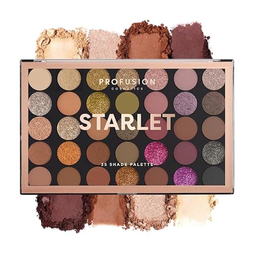 Profusion Cosmetics 35 Shade Starlet Eyeshadow Palette, Multi Finish Golden Neutrals, and Glamorous Glitter Hues for Achieve Stunning Vibrant Eye Looks - Image 1