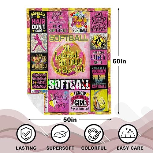 Zolumy Softball Blanket 60X50in, Best Softball Gifts/Accesories for Girls/Woman/Team, Girls Softball Lover/Player Presents for Sister/Daughter/Granddaughter/Niece thumbnail 3