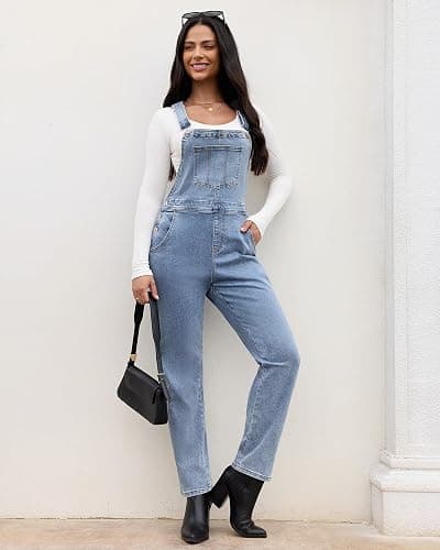 luvamia Women's Casual Stretch Adjustable Denim Bib Overalls Jeans Pants Jumpsuits thumbnail 5