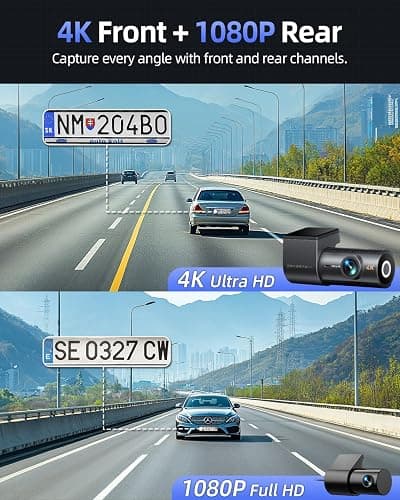 4K Dash Cam Front and Rear, 64GB SD Card, 1.5” IPS Display Car Camera, 5Ghz WiFi+App Control, Night Vision, 24H Parking Mode, G-Sensor, WDR, 170° Wide Angle, 4K+1080P Dual Dash Camera for Cars thumbnail 2