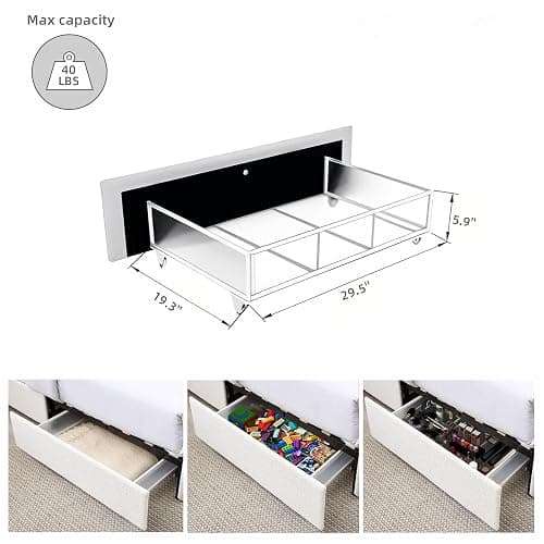 Queen Size Boucle Upholstered Platform Bed Frame, with 4 Drawers Storage, Curved Stitched Tufted Headboard, Wooden Slat Mattress Support, Noise Free, Easy Assembly, No Box Spring Needed, Ivory thumbnail 4