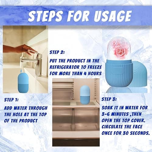 Joyeee Ice Face Roller, Reusable Silicone Mold Face Massage Eye Facial Beauty Skin Care Tools Apply Ice for Shrink Pores Anti Wrinkle Reduce Puffiness Improve Skin Elasticity, Striped, Light Blue thumbnail 3