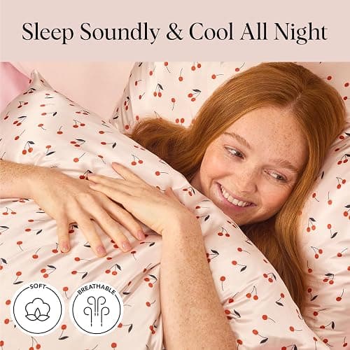 Kitsch Satin Pillowcase, Softer Than Silk Pillow Cases Queen, Cooling Pillow Covers, Satin Pillowcase w/Zipper for Hair, Skin & Quality Sleep, Wrinkle-Free & Smooth, Queen Size 19"x26", Cherry Print thumbnail 4