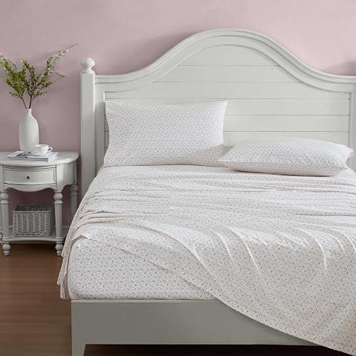 Laura Ashley - Twin XL Size Sheet Set, Crisp Cotton Percale Bedding with Matching Pillowcase, Fully Elastic Fitted Sheet, Deep Pocket, Floral Room Decor, Breathable All-Season Comfort (Evie Pink) thumbnail 2